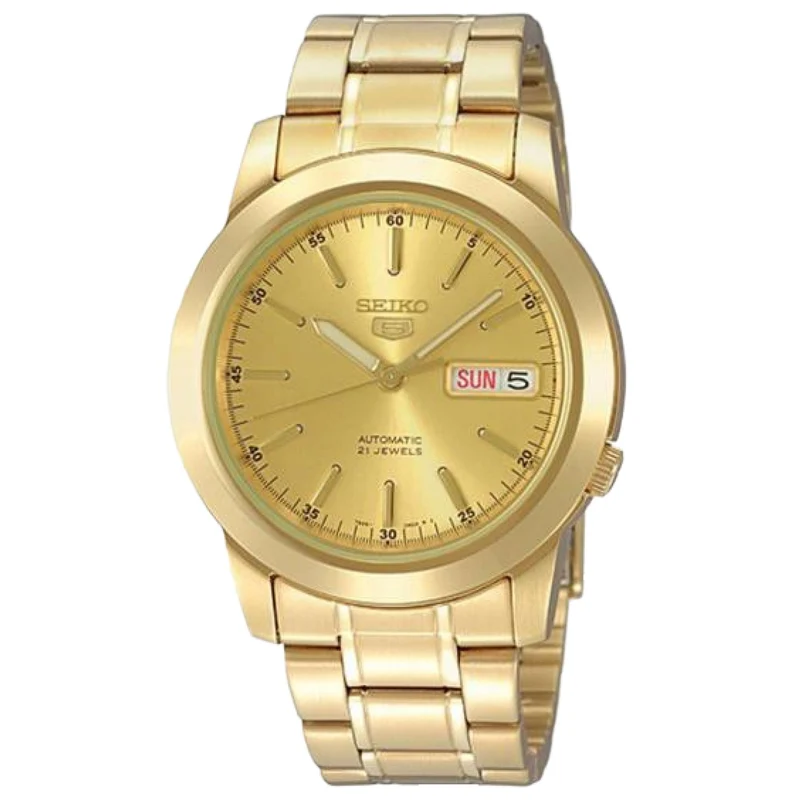 Seiko 5 Classic 38mm Gold Dial Steel Mens Automatic Watch SNKE56K1