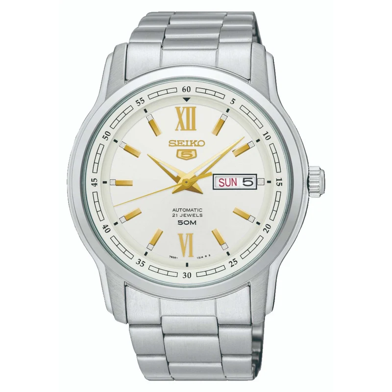 Seiko 5 Automatic White Dial Silver Stainless Steel Men's Watch SNKP15K1