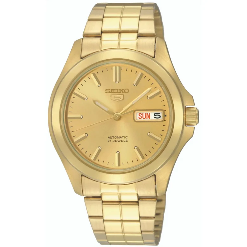 Seiko 5 Classic 37mm Gold Dial Steel Mens Automatic Watch SNKK98K1