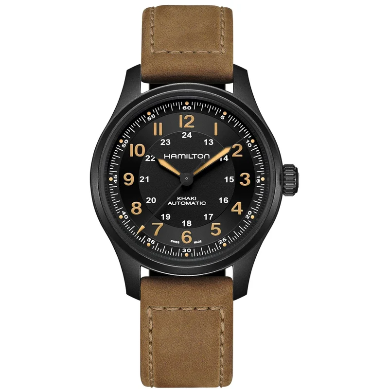 Hamilton Khaki Field 42mm Black Dial Leather Mens Automatic Watch H70665533