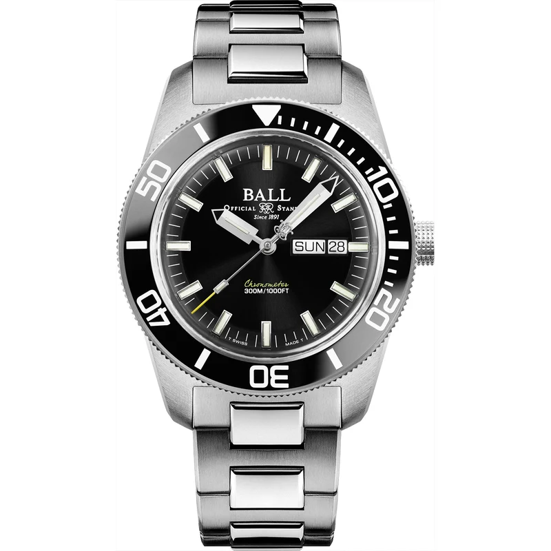 BALL Skindiver Heritage Automatic Black Dial Steel Strap Men's Watch DM3308A-SC-BK