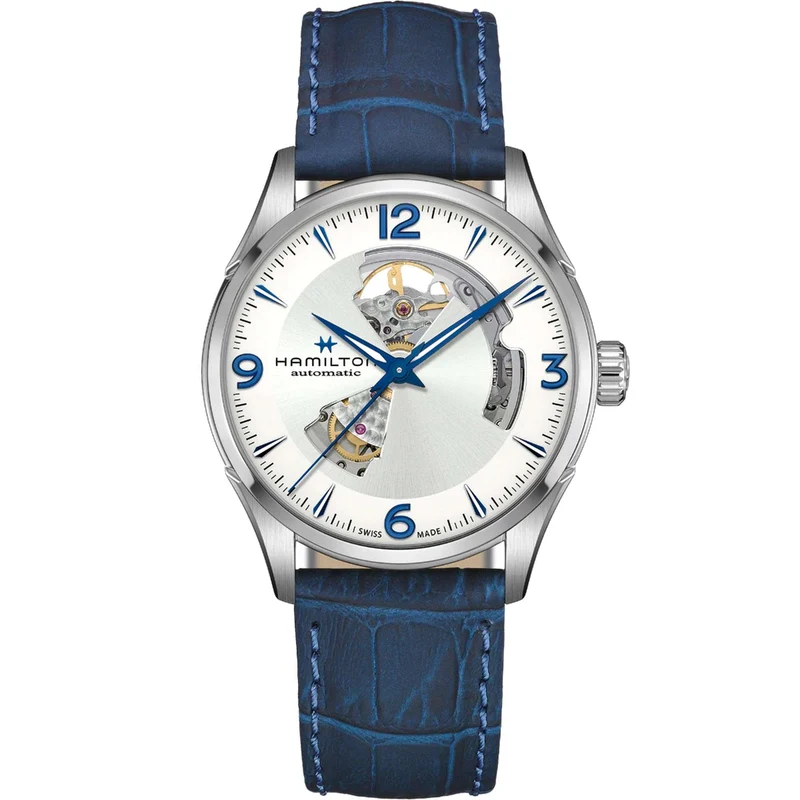 Hamilton Jazzmaster 42mm Open Heart Silver Dial Leather Mens Automatic Watch H32705651