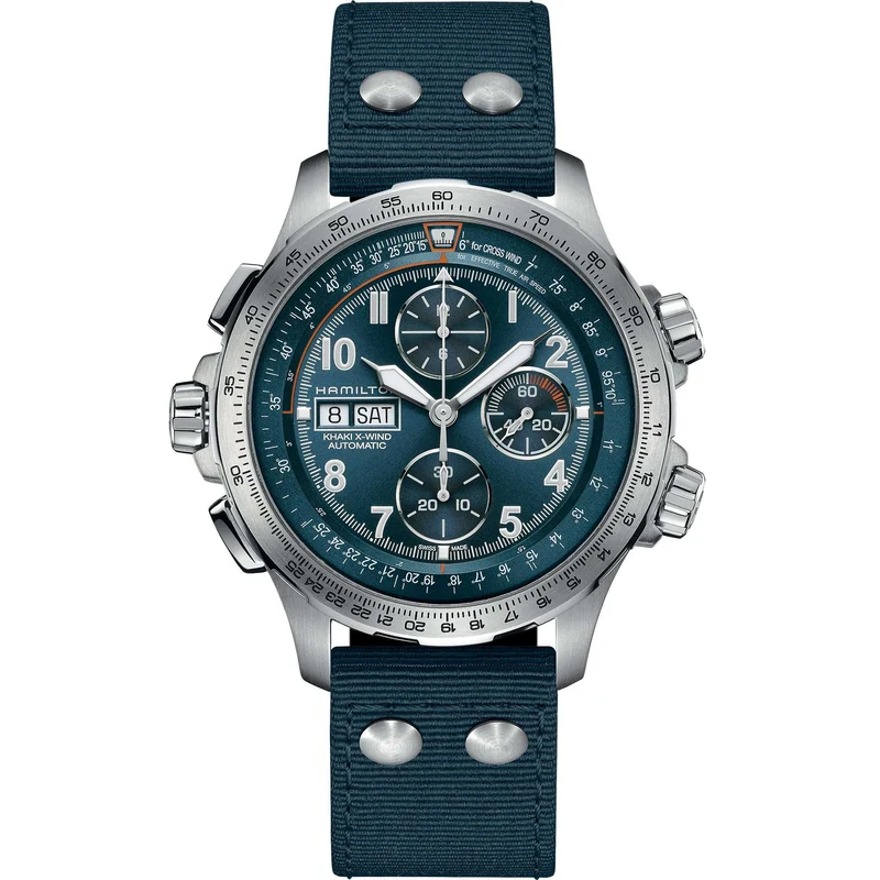 Hamilton Khaki Aviation 45mm Chronograph Blue Dial Textile Mens Automatic Watch H77906940