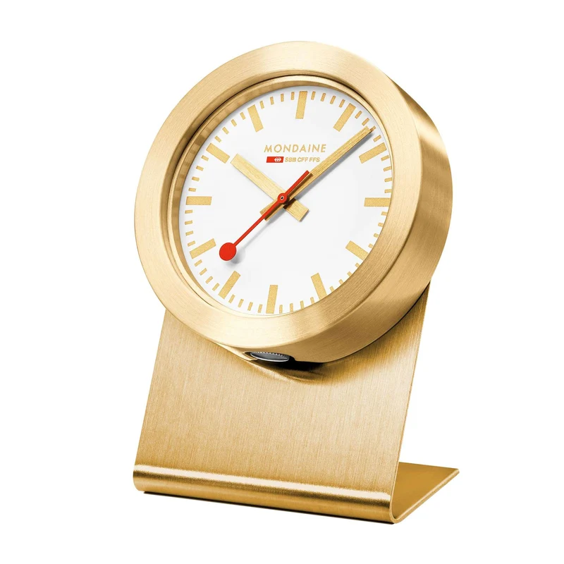 Mondaine 5cm White Face Gold Case Quartz Magnet Clock A660.30318.82SBG