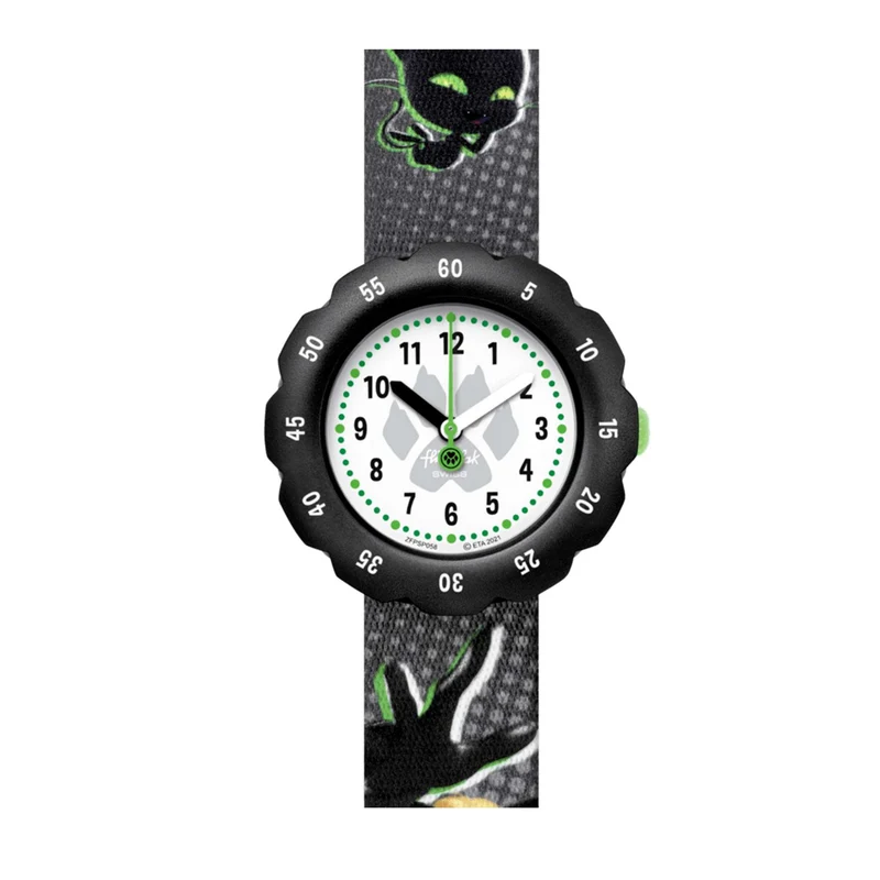 Flik-Flak Cat Noir Quartz White Dial Black Plastic Strap Childrens Watch FPSP058