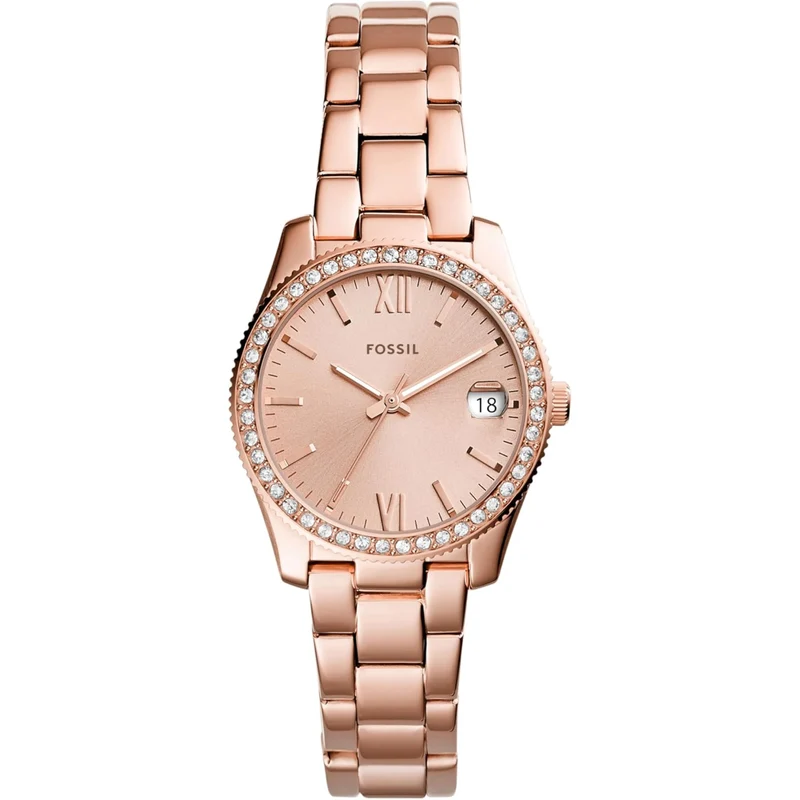 Fossil Scarlette 32mm Rose Gold Dial Steel Ladies Quartz Watch ES4318