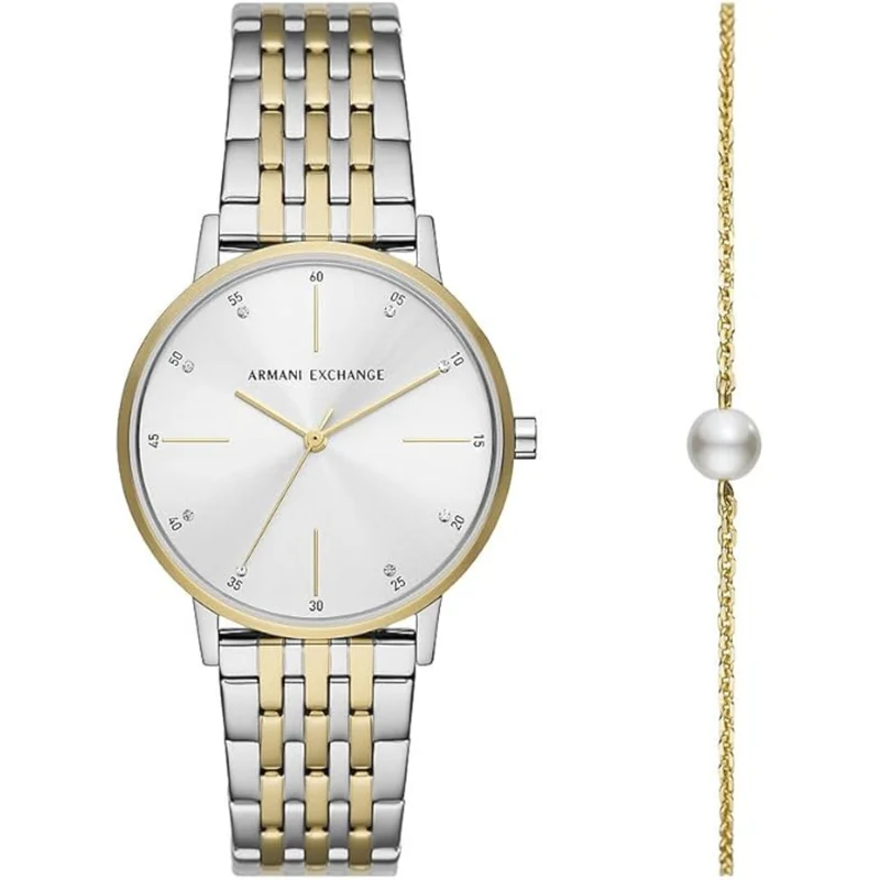 Armani Exchange Lola 36mm Silver Dial Steel Ladies Quartz Watch and Bracelet Set AX7156SET