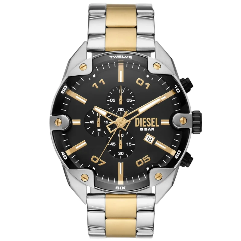 Diesel Spiked 49mm Chronograph Black Dial Steel Mens Quartz Watch DZ4627