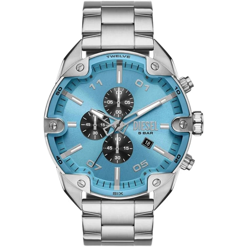 Diesel Spiked 49mm Chronograph Blue Dial Steel Mens Quartz Watch DZ4655