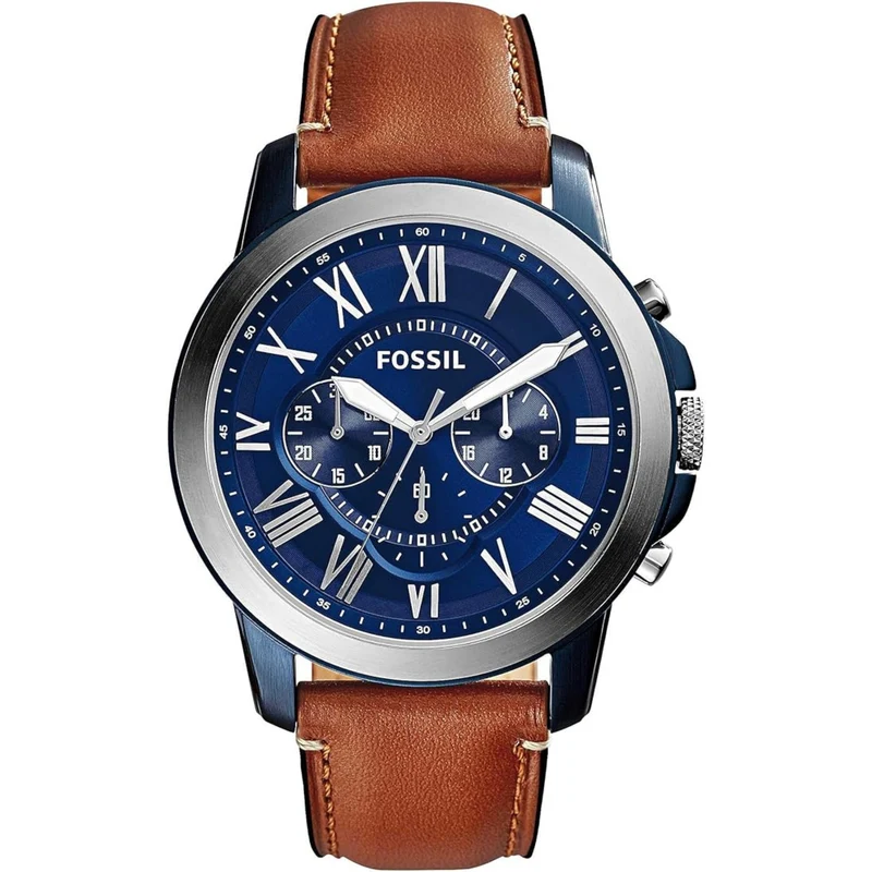 Fossil Grant 44mm Chronograph Blue Dial Leather Mens Quartz Watch FS5151