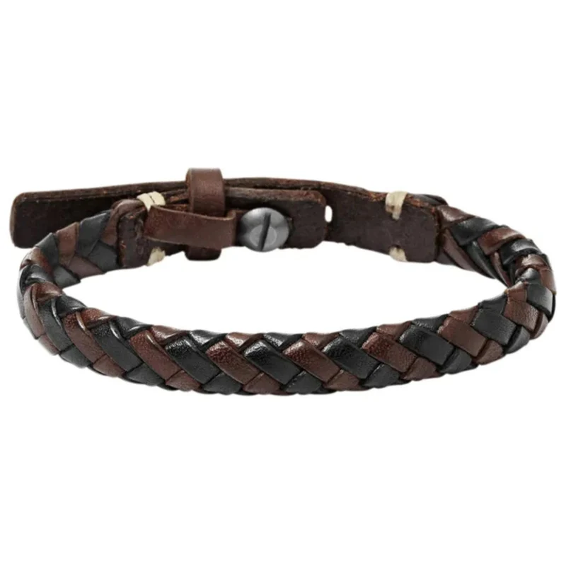 Fossil Braided Brown and Black Leather Mens Bracelet JA5932716