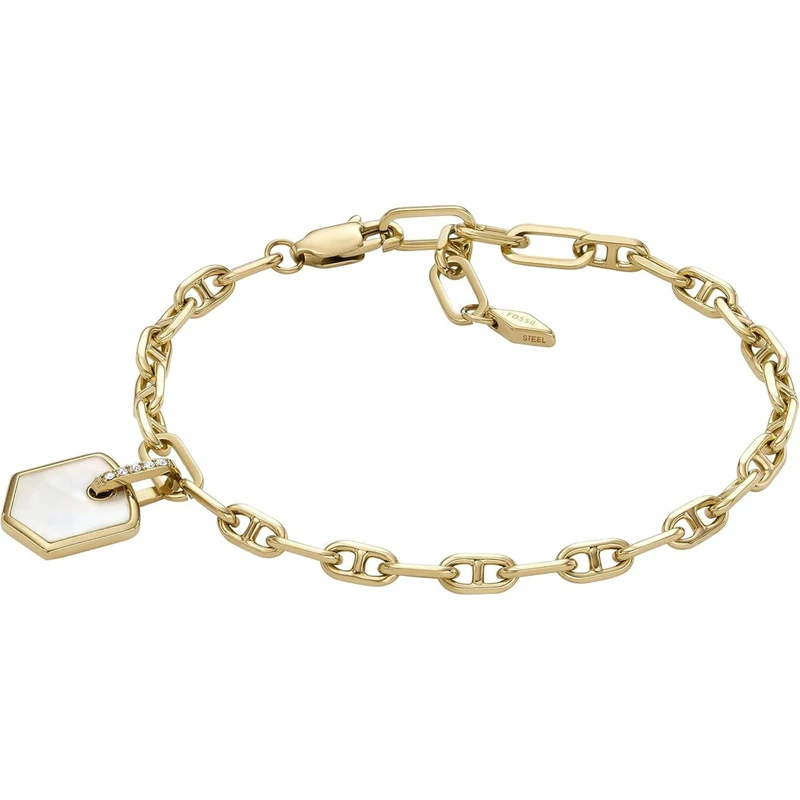 Fossil Heritage Crest Mother-of-Pearl Gold-Tone Brass Chain Ladies Bracelet JA7210710