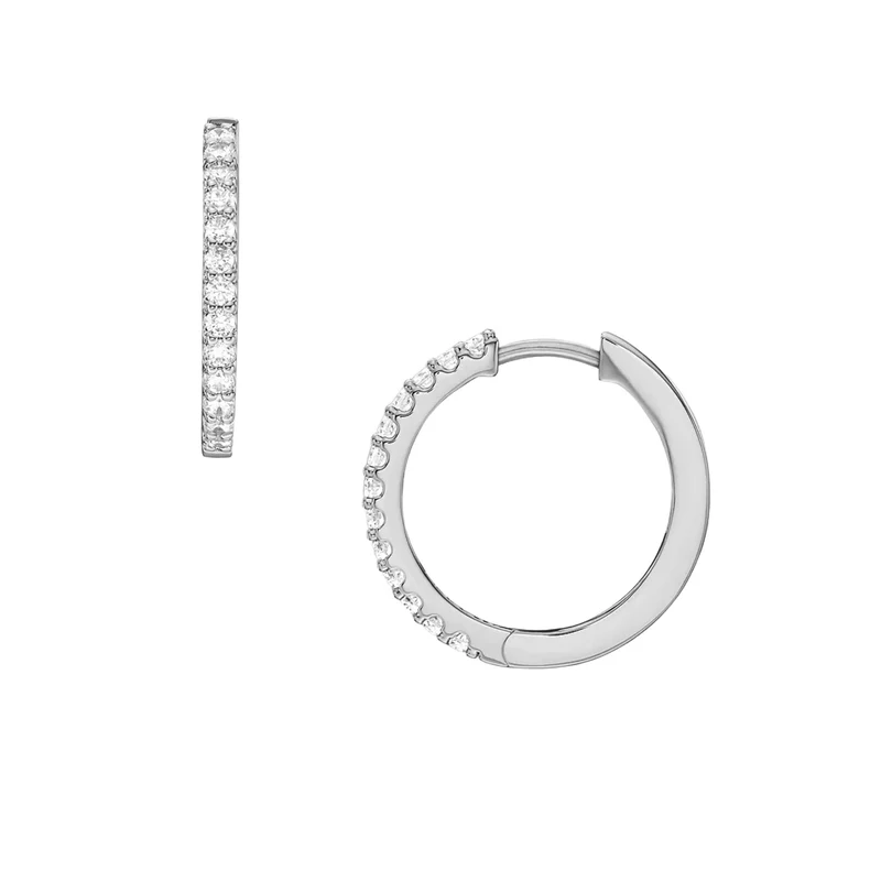 Fossil Ellis Pavé Glitz Silver-Tone Brass Hoop Earrings JA7234040