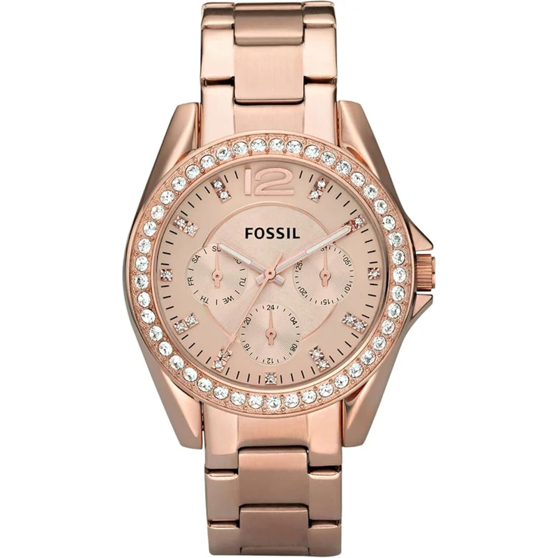 Fossil Riley 38mm Chronograph Rose Gold Dial Steel Ladies Quartz Watch ES2811