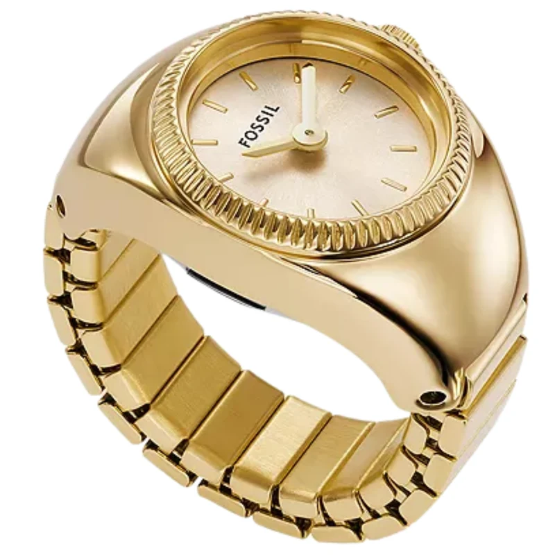 Fossil 15mm Gold Dial Steel Ladies Quartz Ring Watch ES5246