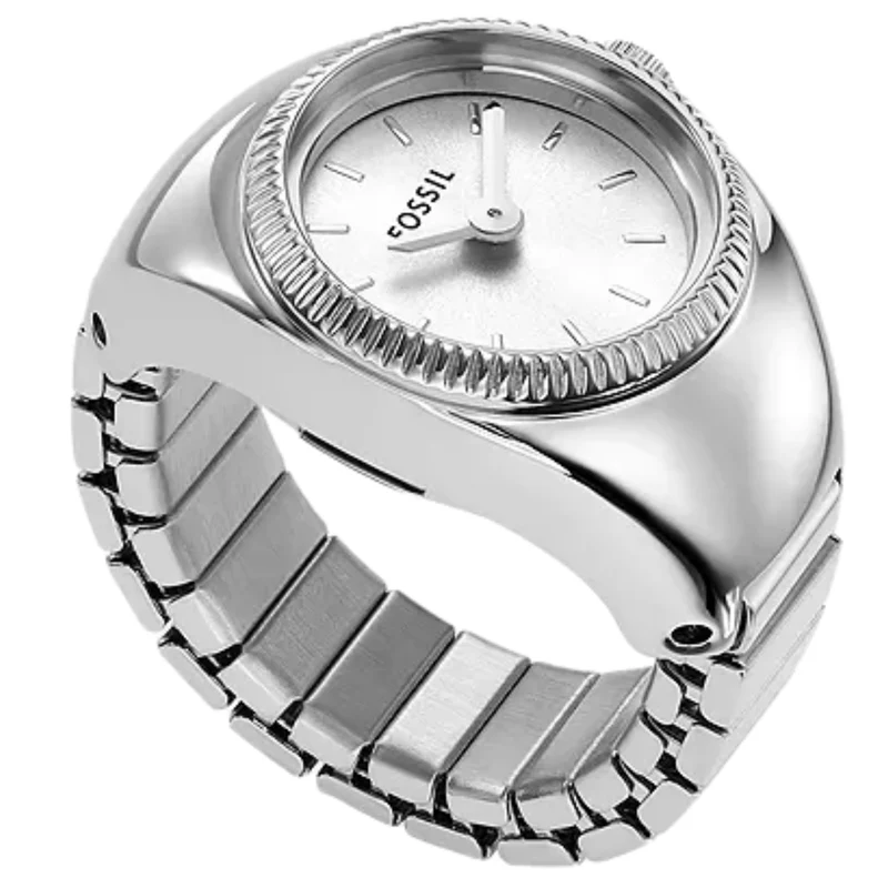 Fossil 15mm White Dial Steel Ladies Quartz Ring Watch ES5245