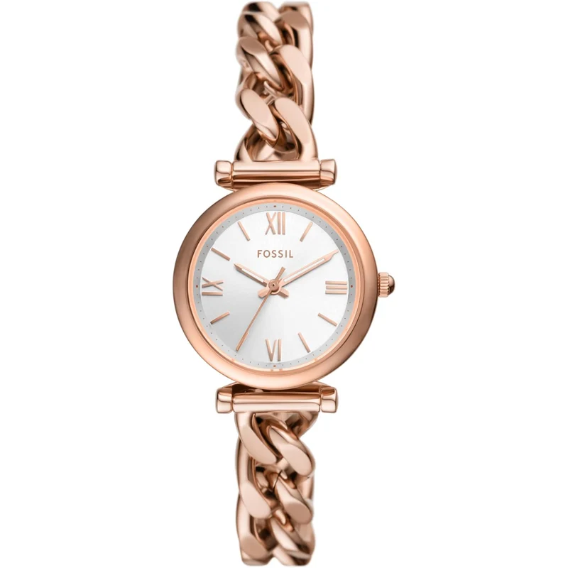 Fossil Carlie 28mm Silver Dial Steel Ladies Quartz Watch ES5330