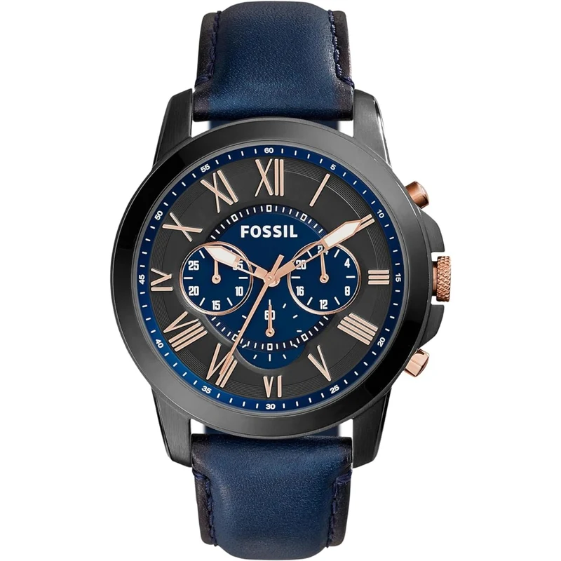 Fossil Grant 44mm Chronograph Black Dial Leather Mens Quartz Watch FS5061