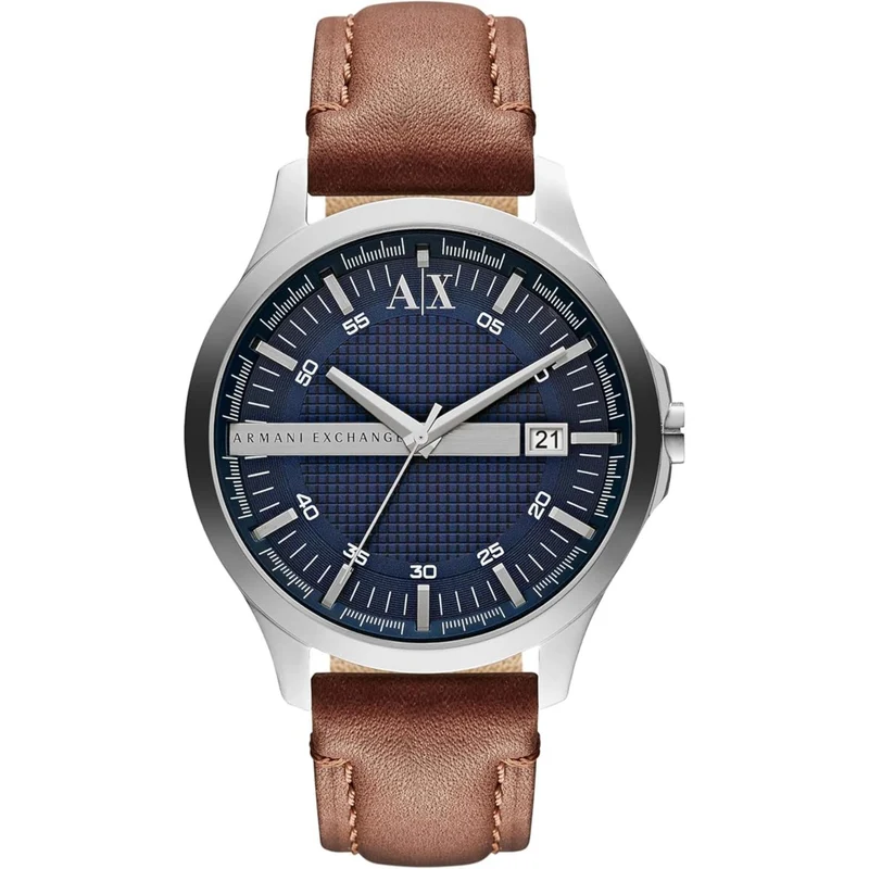 Armani Exchange Hampton 46mm Blue Dial Leather Mens Quartz Watch AX2133
