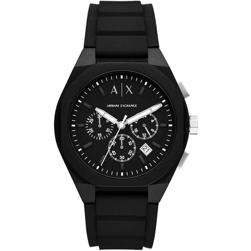 Armani Exchange Rafael 44mm Chronograph Black Dial Silicone Mens Quartz Watch AX4161