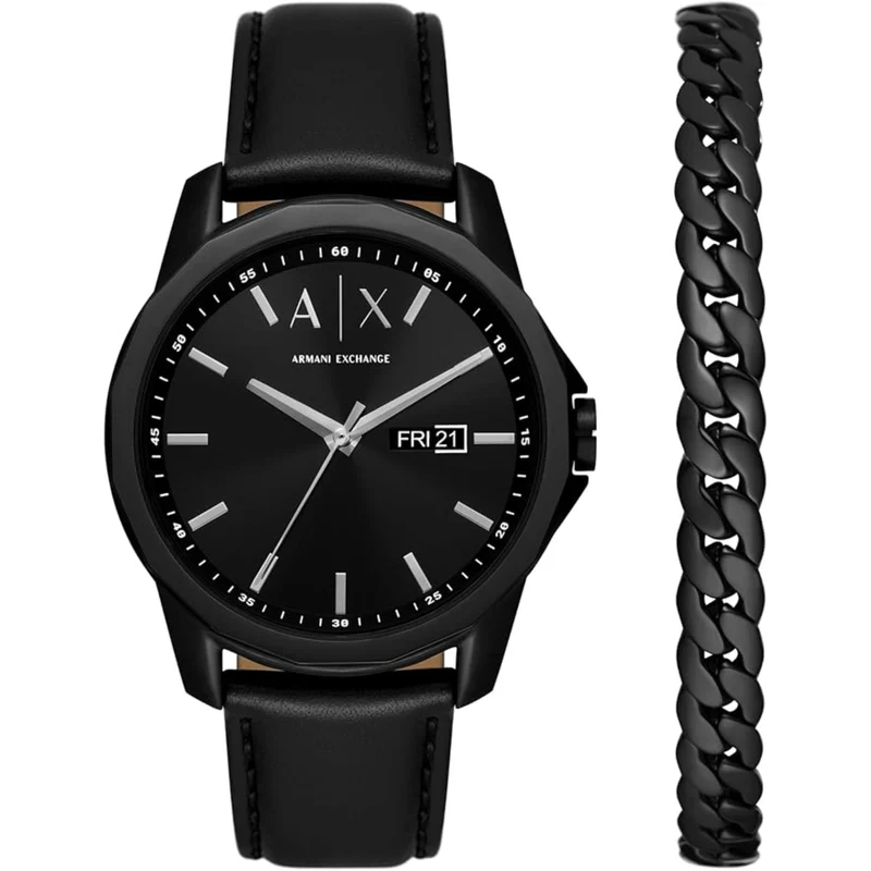 Armani Exchange Banks 44mm Black Dial Steel Mens Quartz Watch AX7147SET