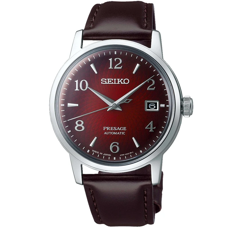 Seiko Presage Cocktail Time 'Negroni' Automatic Red Dial Burgundy Leather Strap Men's Watch SRPE41J1