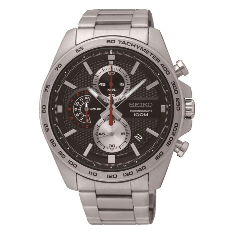Seiko Chronograph Quartz Black Dial Silver Stainless Steel Men's Watch SSB255P1