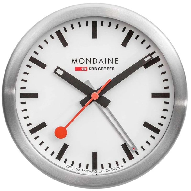 Mondaine 12.5cm White Face Aluminium Case Quartz Table and Alarm Clock A997.MCAL.16SBB