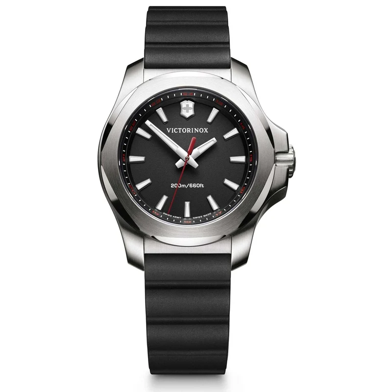Victorinox I.N.O.X V Black Rubber Silver Stainless Steel Quartz Ladies Watch 241768