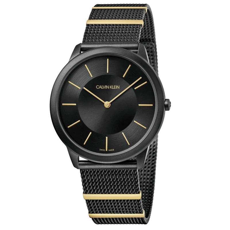Calvin Klein Minimal Quartz Black Dial Mesh Stainless Steel Bracelet Mens Watch K3M514Z1