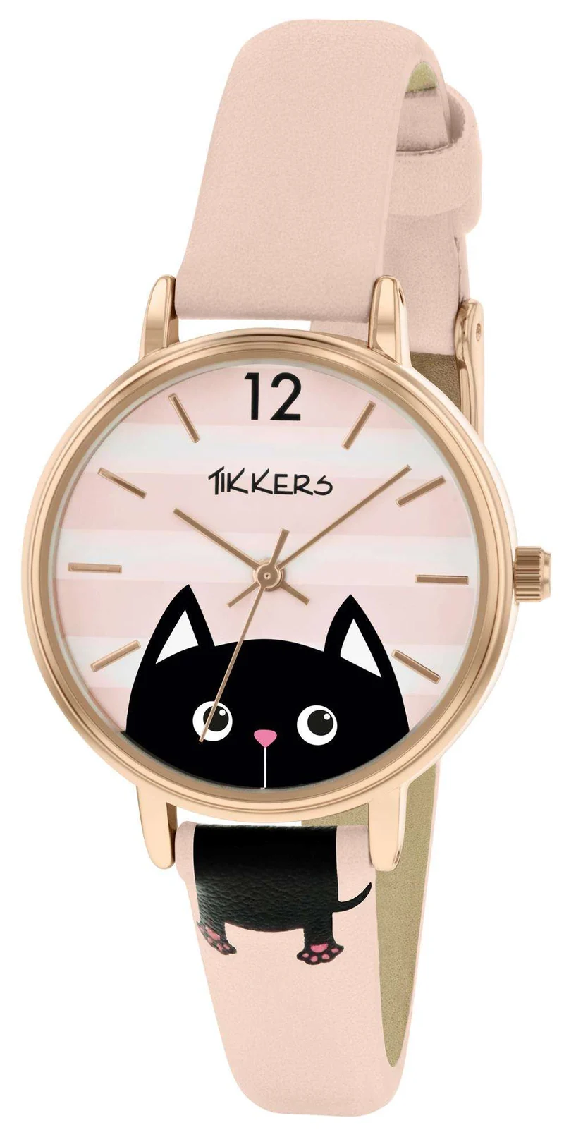 Tikkers Quartz Gold PVD Stainless Steel Pink Leather Strap Girls Watch TK0175