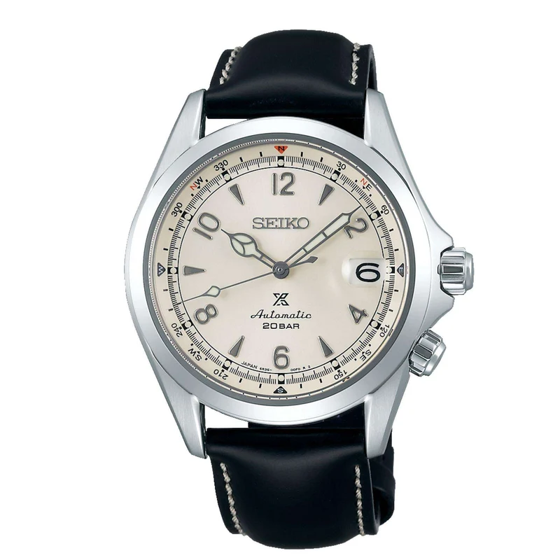 Seiko Prospex Alpinist Automatic Cream Dial Black Leather Strap Men's Watch SPB119J1