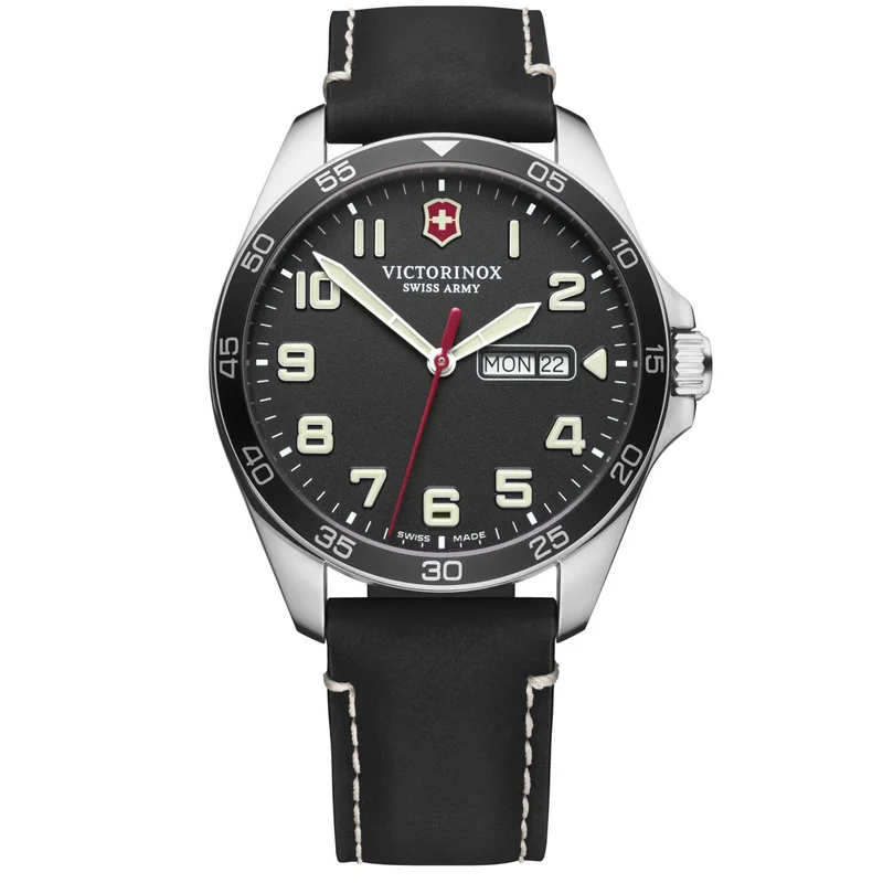 Victorinox Swiss Army Fieldforce Black Dial Black Leather Strap Men's Watch 241846