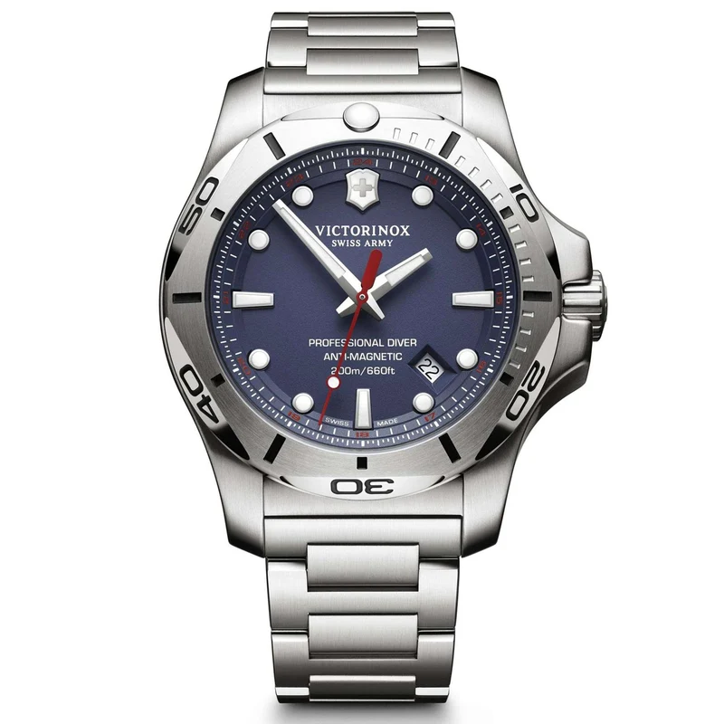 Victorinox Swiss Army I.N.O.X Professional Diver Blue Dial Silver Stainless Steel Bracelet Men's Watch 241782