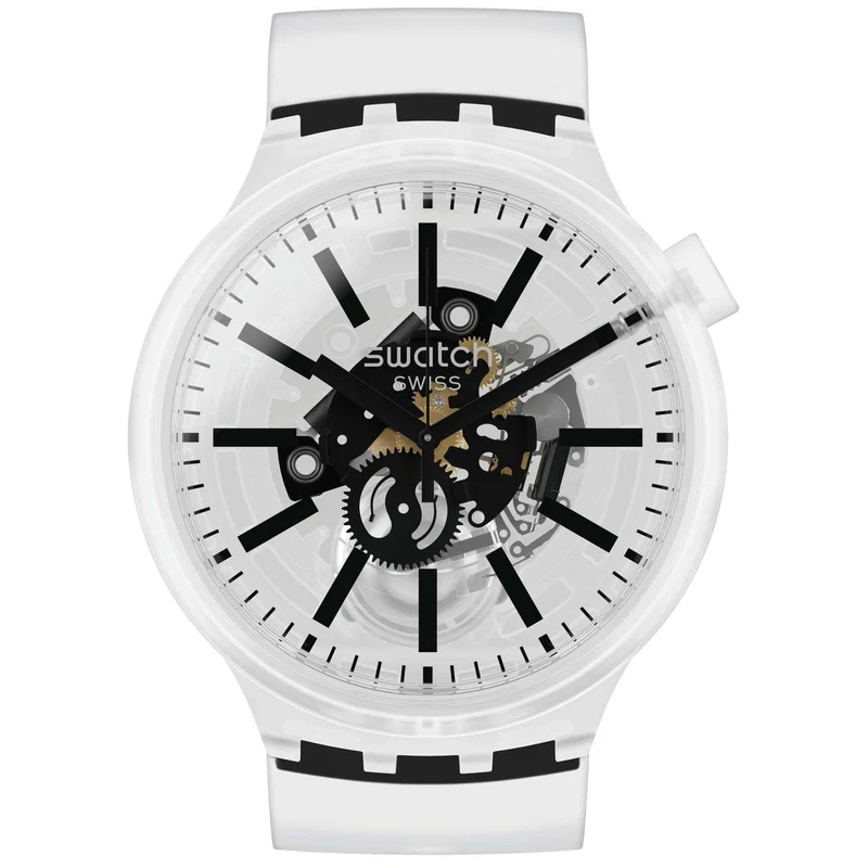 Swatch Big Bold BlackInJelly Quartz Transparent Dial Silicone Strap Watch SO27E101