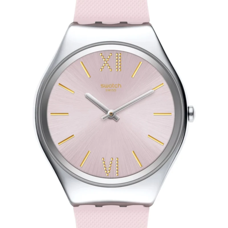 Swatch Skin Lavanda Quartz Pink Dial Silicone Strap Ladies Watch SYXS124