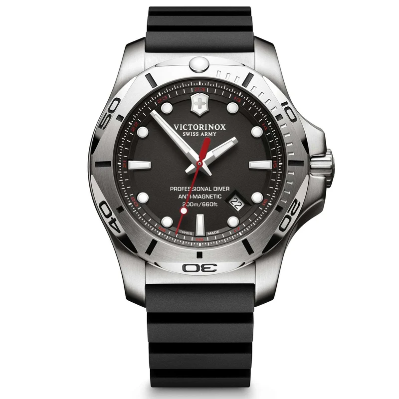 Victorinox Swiss Army I.N.O.X Quartz Black Dial Black Rubber Strap Men's Watch 241733