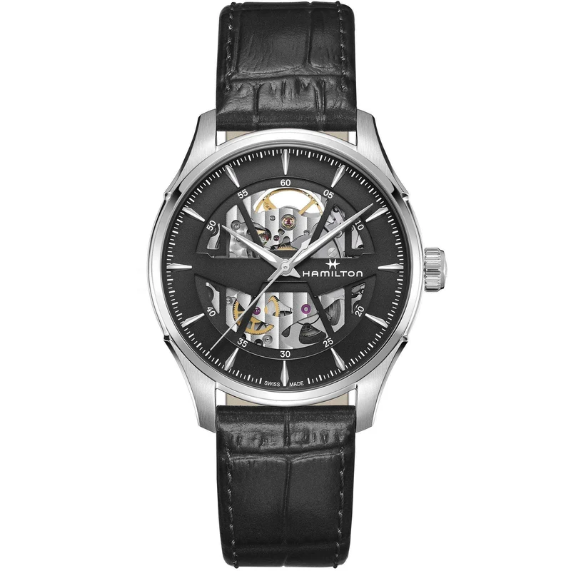 Hamilton Jazzmaster 40mm Black Skeleton Dial Leather Mens Automatic Watch H42535780