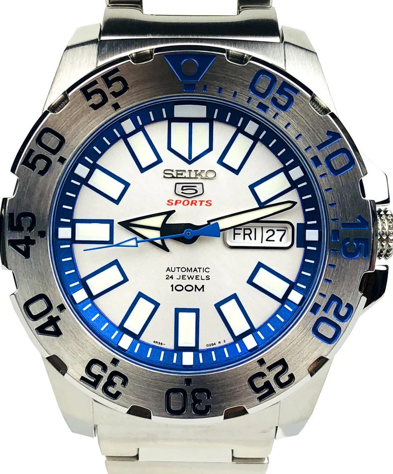 Seiko 5 Sports 'Monster' White Dial Stainless Steel Bracelet Men's Watch SRP481K1