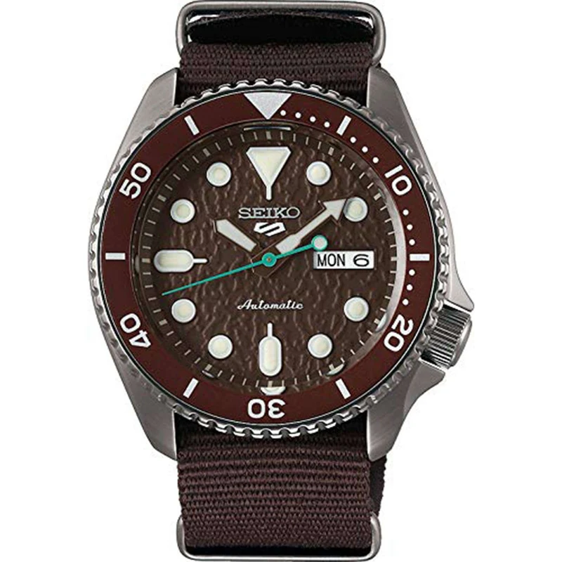 Seiko 5 Sports Stainless Steel Case Brown Canvas Strap Automatic Men's Watch SRPD85K1