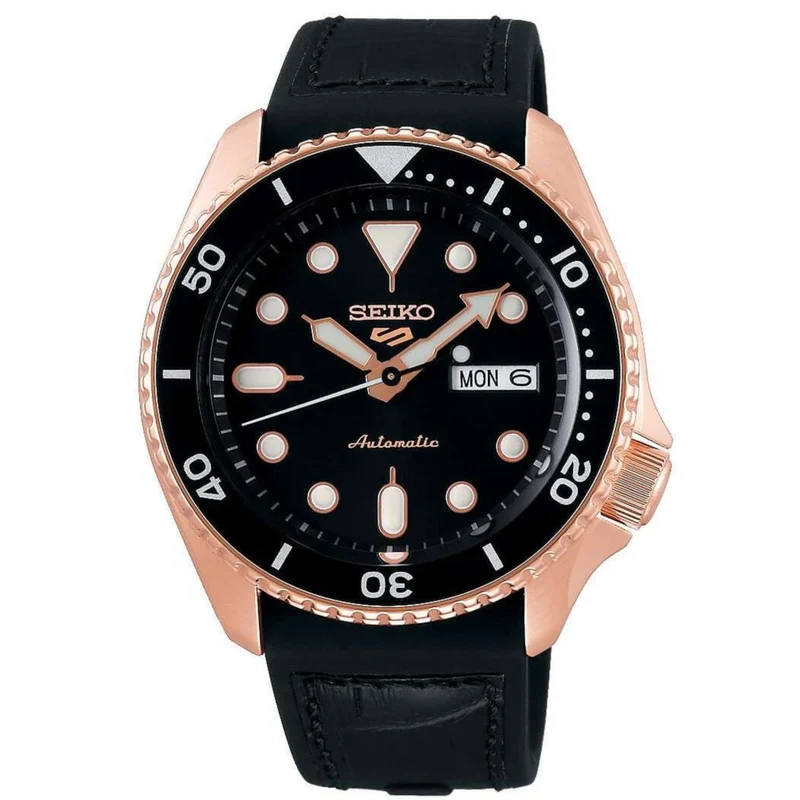 Seiko 5 Sports Automatic Black Dial Black Silicone Strap Men's Watch SRPD76K1
