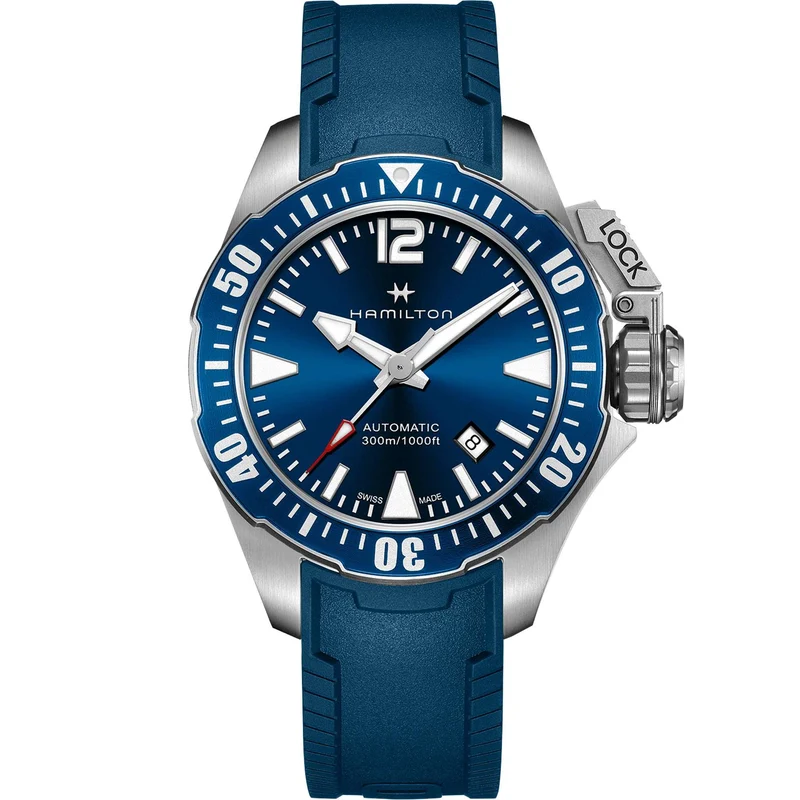Hamilton Khaki Navy Frogman Automatic Blue Dial Blue Silicone Strap Men's Watch H77705345