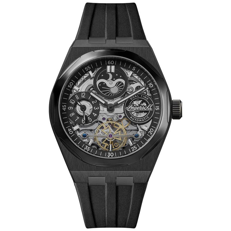 Ingersoll 1892 The Broadway Automatic Black Skeleton Dial Black PU Strap Men's Watch I12908