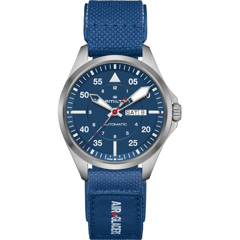 Hamilton Khaki Aviation 42mm Pilot Air-Glaciers Blue Dial Velcro Mens Automatic Watch H64655941