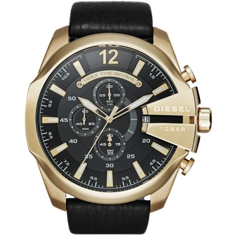 Diesel Mega Chief 51mm Chronograph Black Dial Leather Mens Quartz Watch DZ4344