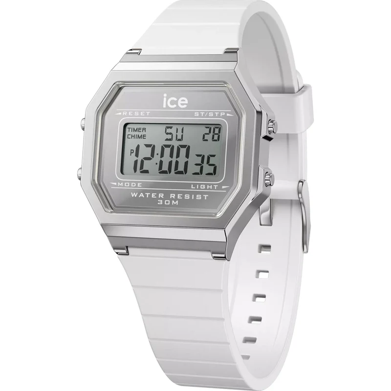 ICE Digit Retro Metal Digital White Silicone Strap Watch 022734
