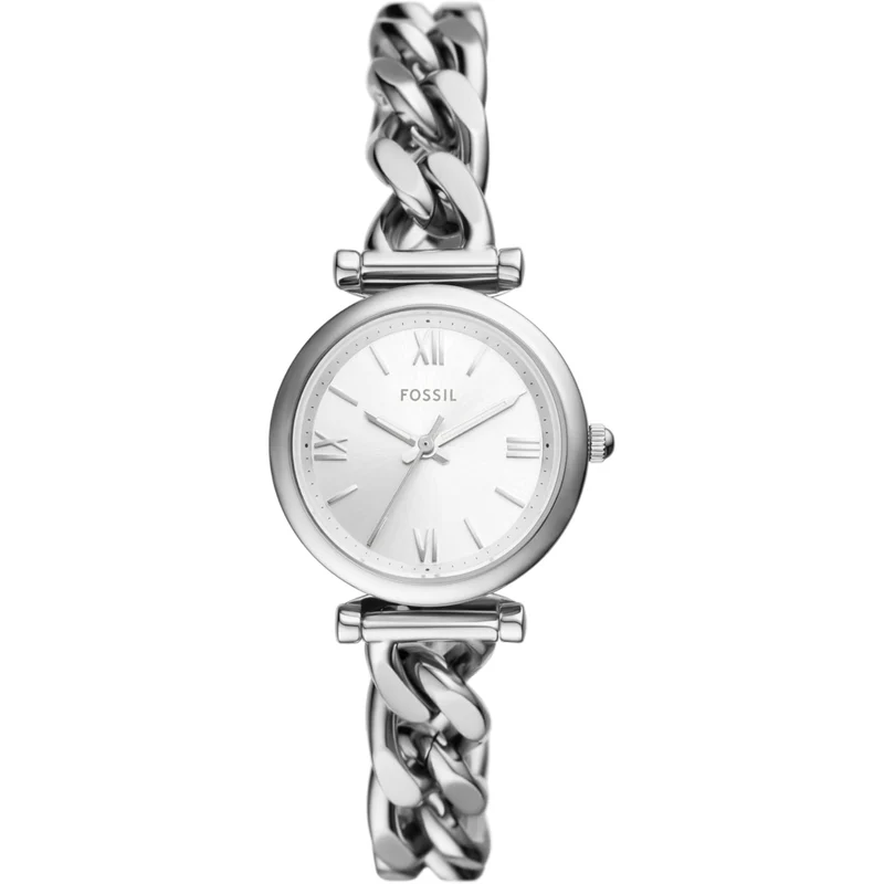 Fossil Carlie 28mm Silver Dial Steel Ladies Quartz Watch ES5331