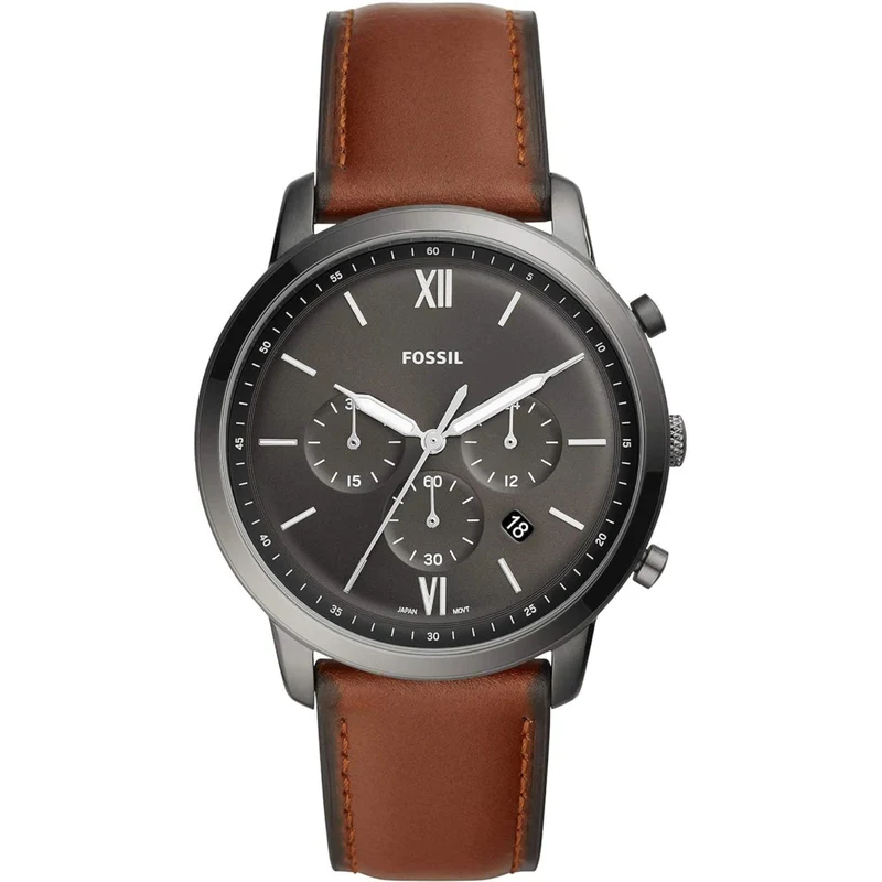 Fossil Neutra 44mm Chronograph Grey Dial Leather Mens Quartz Watch FS5512