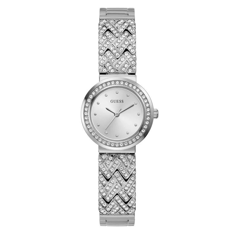 GUESS Treasure Silver-Tone Bangle Analog Silver Dial Steel Strap Women's Watch GW0476L1