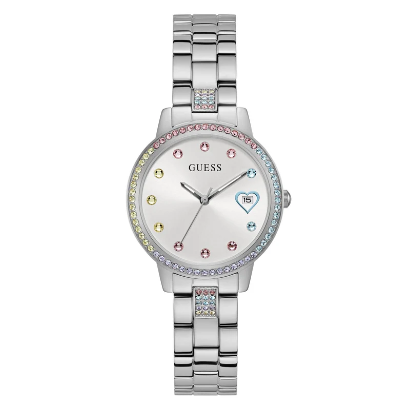 GUESS Three of Hearts Quartz Silver Dial Steel Strap Ladies Watch GW0657L1